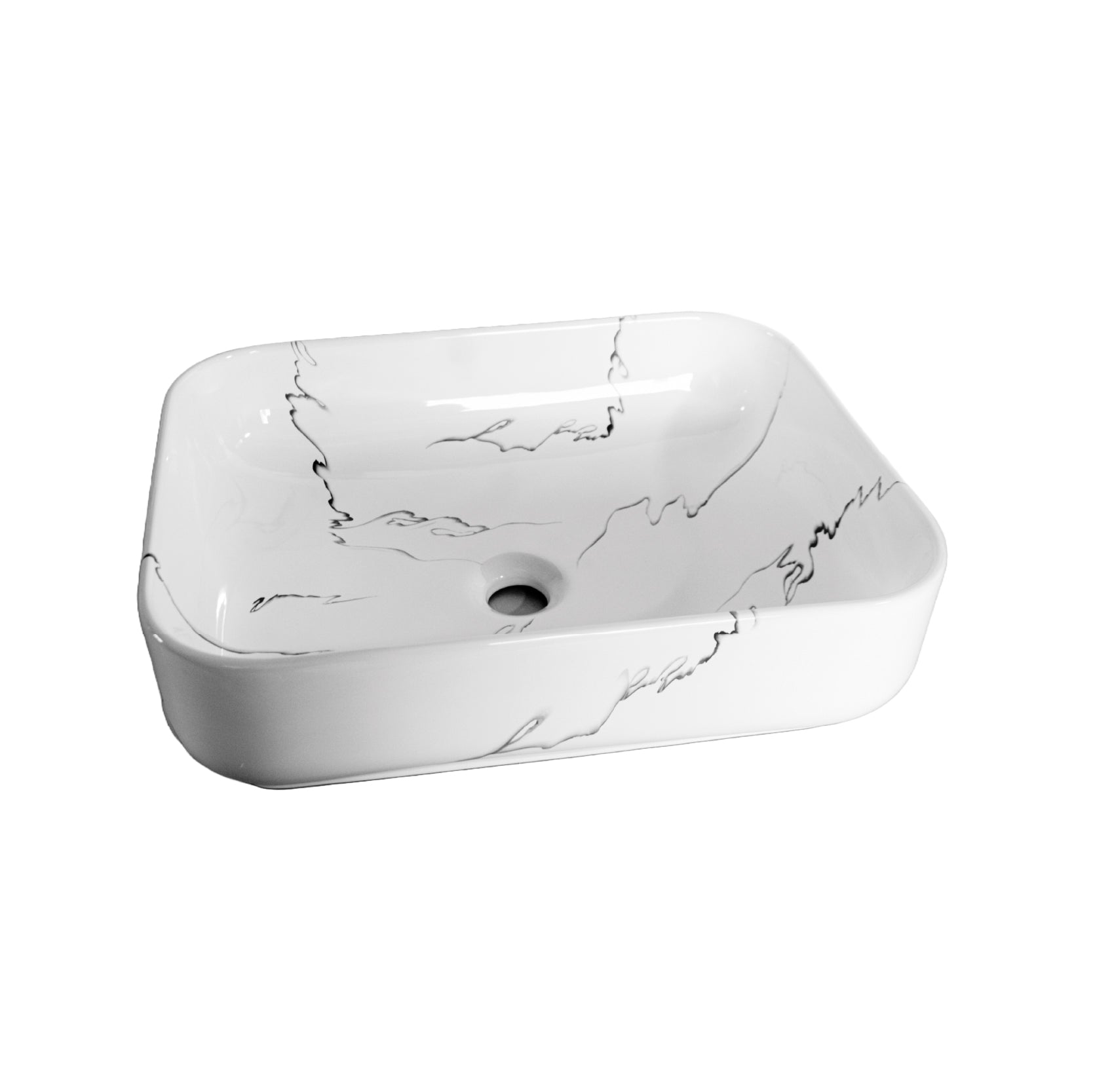 BOWL LOZA (152-A6) MOD. CUADRADO MARMOLEADO BLANCO C/NEGRO 50.5X40X13.5 - FRATELLI
